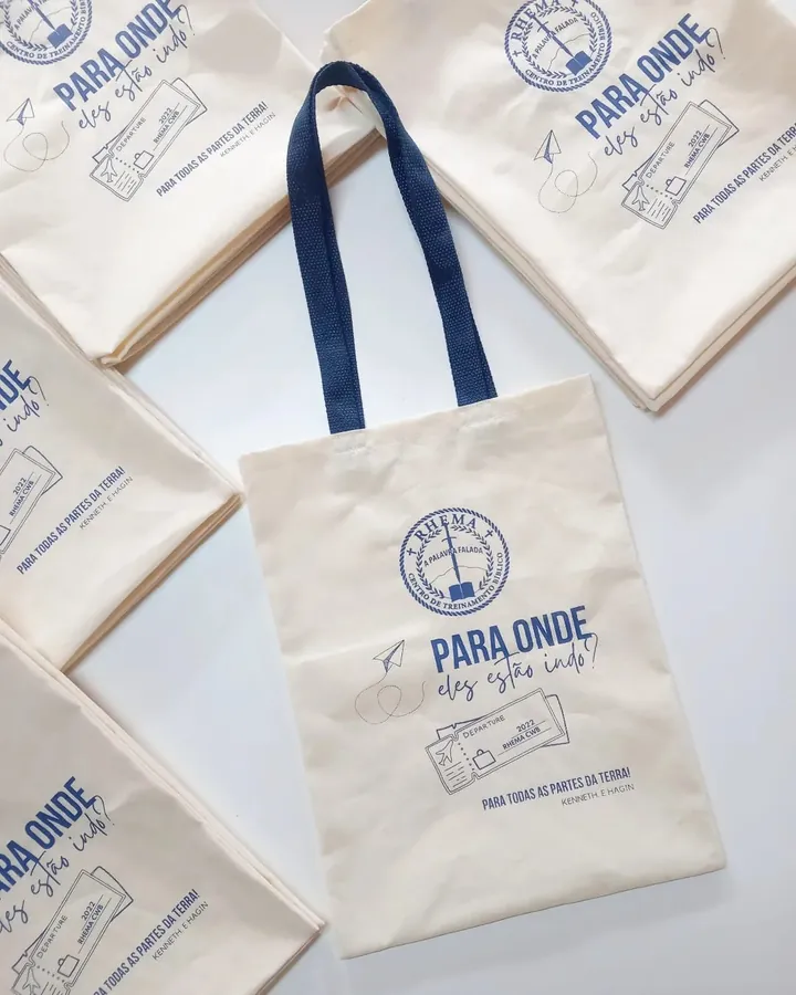 Ecobags personalizadas para evento com alça azul